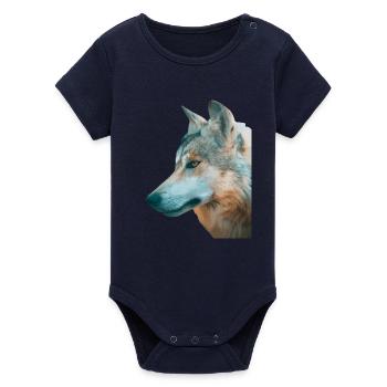 Wolfs Kopf Aquarellprint - Organic Kurzarm-Babybody von Stanley/Stella - Navy - Vorne
