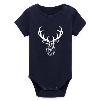 White Geometric Deer - Organic Short Sleeve Baby Bodysuit by Stanley/Stella - navy - Front