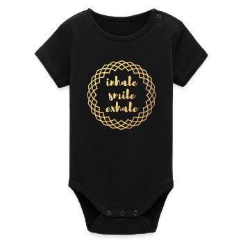 Inhale Exhale Yoga Gold Circle Meditation deluxe om - Organic Short Sleeve Baby Bodysuit by Stanley/Stella - black - Front