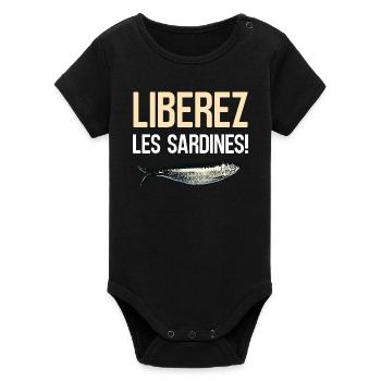 Liberez les sardines - Body bébé manches courtes bio Stanley/Stella - noir - Devant