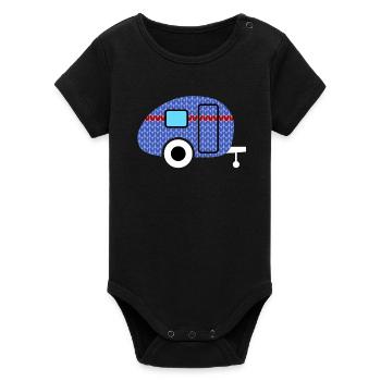 Caravane Tricot Motif Caravane Camping Hiver - Body bébé manches courtes bio Stanley/Stella - noir - Devant