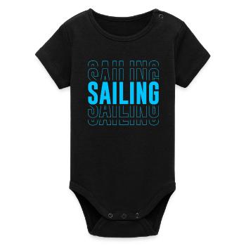 Sailing Typography - Text Stacked - Organic Short Sleeve Baby Bodysuit by Stanley/Stella - black - Front