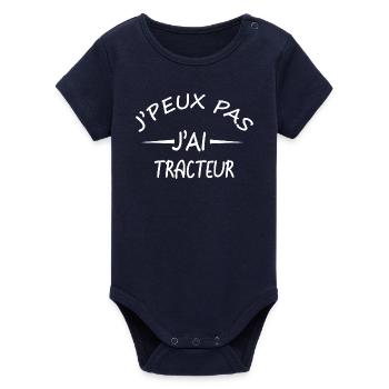 J'peux pas j'ai tracteur - Je peux pas j'ai tracte - Body bébé manches courtes bio Stanley/Stella - marine - Devant