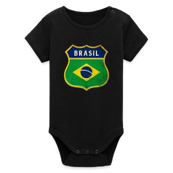Drapeau armoiries du Brésil - Body bébé manches courtes bio Stanley/Stella - noir - Devant