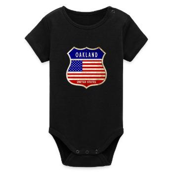 Oakland USA United States Coat of Arms Flags - Organic Short Sleeve Baby Bodysuit by Stanley/Stella - black - Front