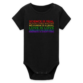science is real black lives matter - Organic Short Sleeve Baby Bodysuit by Stanley/Stella - black - Front