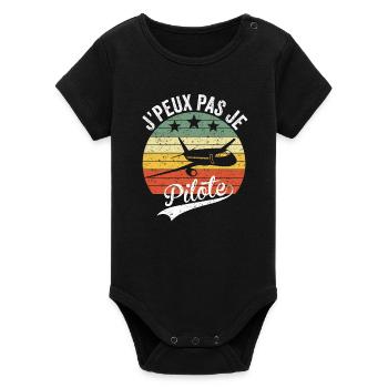 Je peux pas je pilote avion cadeau drôle humour - Body bébé manches courtes bio Stanley/Stella - noir - Devant