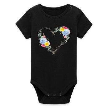 A heart to spring made of geometric shapes - Organic Short Sleeve Baby Bodysuit by Stanley/Stella - black - Front