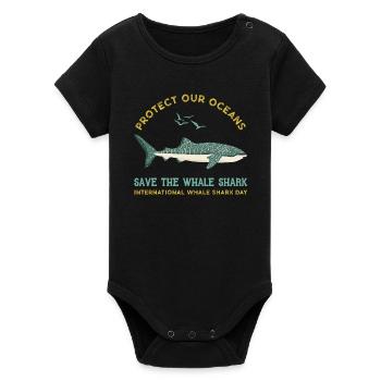 Save The Whale Sharks - Protect Our Oceans - Organic Short Sleeve Baby Bodysuit by Stanley/Stella - black - Front