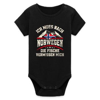 Norwegen Angeln Angler Fischen - Organic Kurzarm-Babybody von Stanley/Stella - Schwarz - Vorne