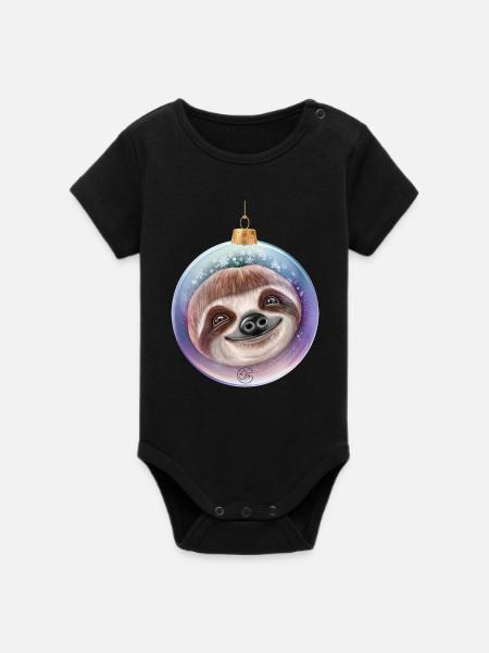 Weihnachten Faultier Weihnachtskugel Santa - Organic Kurzarm-Babybody von Stanley/Stella - Schwarz
