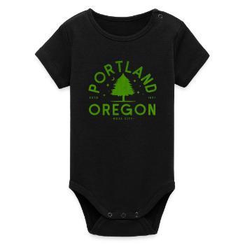 Logo de l’arbre vert de Portland - Body bébé manches courtes bio Stanley/Stella - noir - Devant
