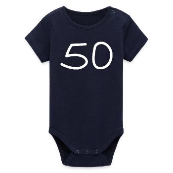 50th birthday fifty number white - Organic Short Sleeve Baby Bodysuit by Stanley/Stella - navy - Front