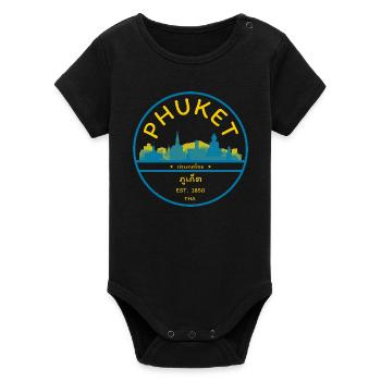 Phuket City Skyline Emblem - Organic Short Sleeve Baby Bodysuit by Stanley/Stella - black - Front