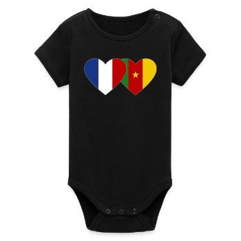 France Drapeau Cameroun Cœur - Body bébé manches courtes bio Stanley/Stella - noir - Devant