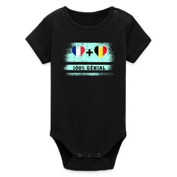 Drapeau France et Belgique 100% génial - Body bébé manches courtes bio Stanley/Stella - noir - Devant