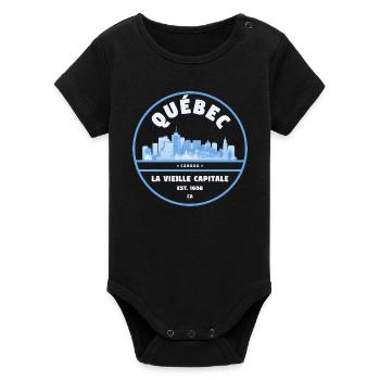 Quebec La Vieille Capitale Skyline - Organic Short Sleeve Baby Bodysuit by Stanley/Stella - black - Front