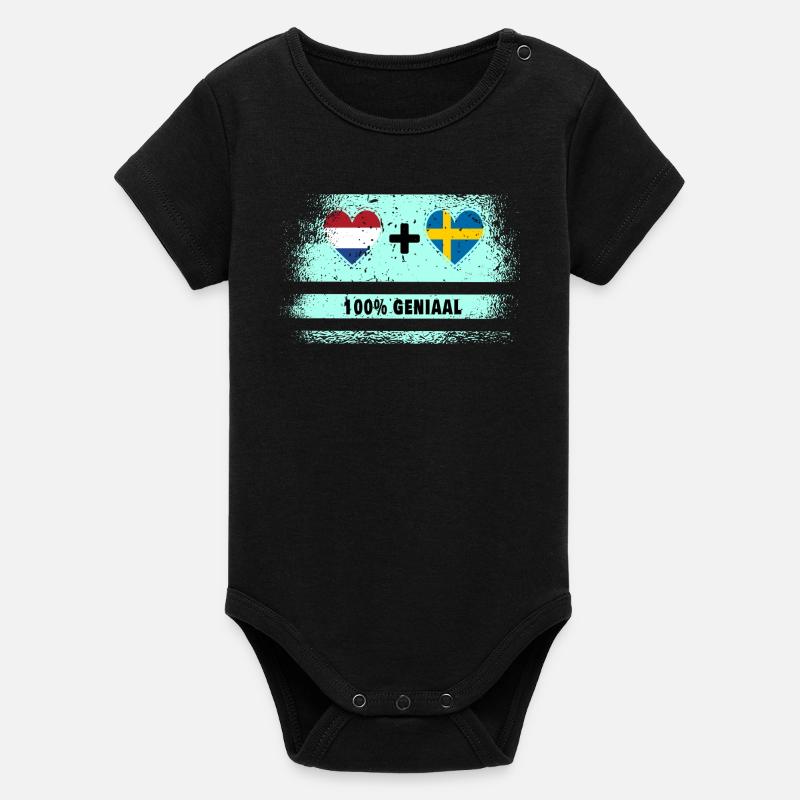 Drapeau 100% Genius de la Suède et des Pays-Bas - Body bébé manches courtes bio Stanley/Stella - noir