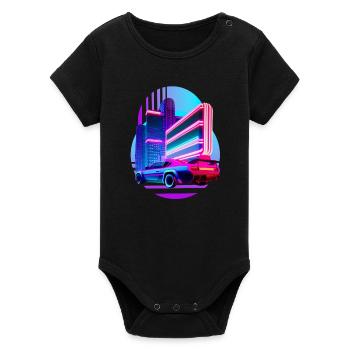 Retro Wave Sport Car 80s Vaporwave Skyline - Organic Short Sleeve Baby Bodysuit by Stanley/Stella - black - Front