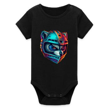 Panda cyborg casque néon - Body bébé manches courtes bio Stanley/Stella - noir - Devant