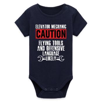 Elevator Mechanic Flying Tools Technician - Organic Short Sleeve Baby Bodysuit by Stanley/Stella - navy - Front