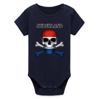 Skull Jolly Roger Pirate Flag Nederland R6Z - Organic Short Sleeve Baby Bodysuit by Stanley/Stella - navy - Front