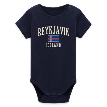 Reykjavik Iceland Vintage Flag Tee - Organic Short Sleeve Baby Bodysuit by Stanley/Stella - navy - Front