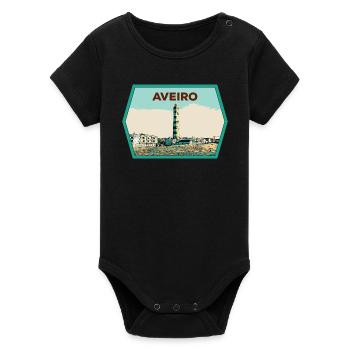 Lighthouse of the Aveiro Lagoon Original illustration - Organic Short Sleeve Baby Bodysuit by Stanley/Stella - black - Front