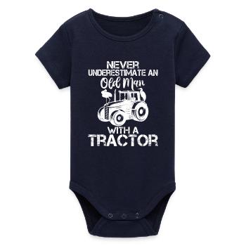 Never Underestimate An Old Man With A Tractor - Organic Short Sleeve Baby Bodysuit by Stanley/Stella - navy - Front