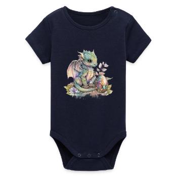 Fabelhafter Baby-Drachen mit Blumen - Organic Kurzarm-Babybody von Stanley/Stella - Navy - Vorne