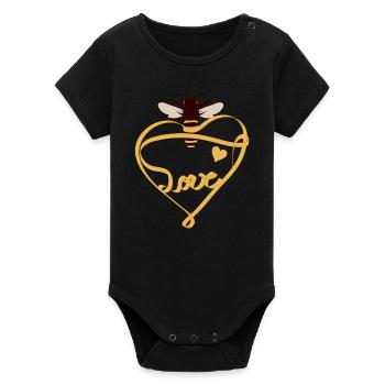Abeille stylisée avec ruban jaune et beaucoup d’amour - Body bébé manches courtes bio Stanley/Stella - noir - Devant