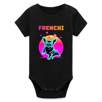 Synthwave Frenchie Bulldog Dog Lover Frenchie - Body bébé manches courtes bio Stanley/Stella - noir - Devant
