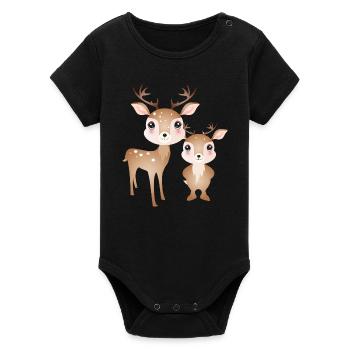 two cute deer - favourite motif for two - Organic Short Sleeve Baby Bodysuit by Stanley/Stella - black - Front