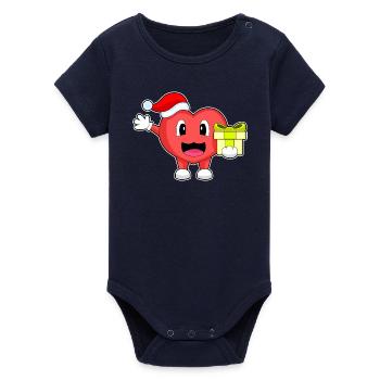 Heart Christmas Package - Organic Short Sleeve Baby Bodysuit by Stanley/Stella - navy - Front