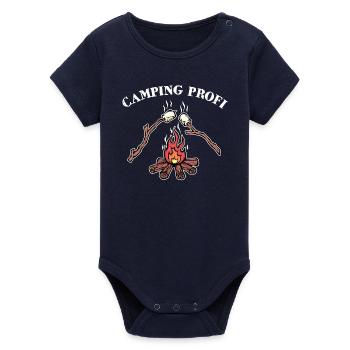 Campsite Campfire Statement Camping Hiker - Organic Short Sleeve Baby Bodysuit by Stanley/Stella - navy - Front