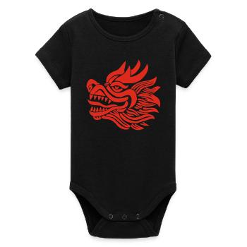 Tête de dragon chinois (rouge) - Body bébé manches courtes bio Stanley/Stella - noir - Devant