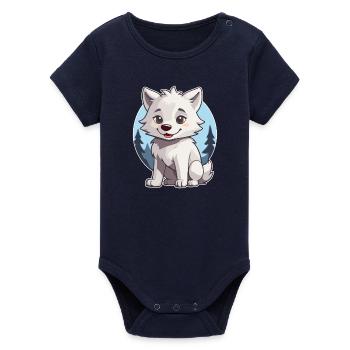 Cute wolf or dog husky - Organic Short Sleeve Baby Bodysuit by Stanley/Stella - navy - Front