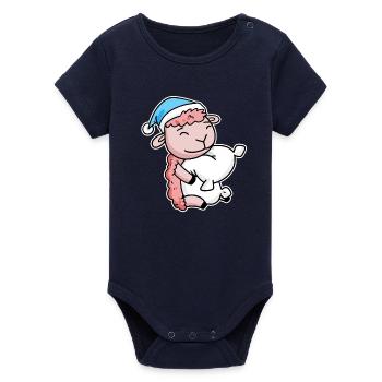 Mouton avec oreiller et bonnet somnolent - Body bébé manches courtes bio Stanley/Stella - marine - Devant