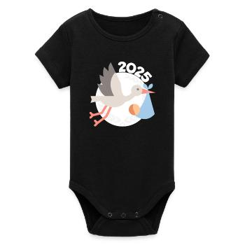 Cigogne avec bébé 2025 - Body bébé manches courtes bio Stanley/Stella - noir - Devant