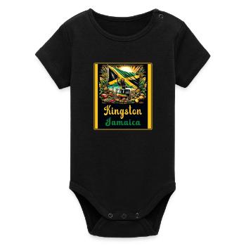 Jamaïque Kingston Reggae Design - Body bébé manches courtes bio Stanley/Stella - noir - Devant