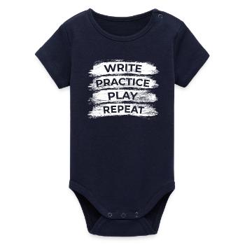 Writing, practicing, playing, repeating - Organic Short Sleeve Baby Bodysuit by Stanley/Stella - navy - Front