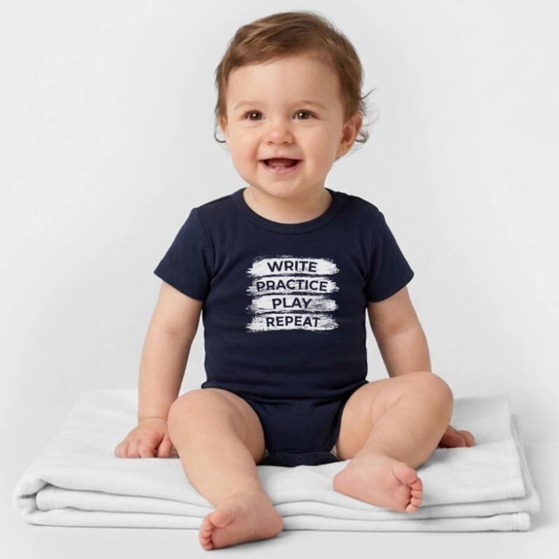Writing, practicing, playing, repeating Organic Short Sleeve Baby Bodysuit by Stanley/Stella