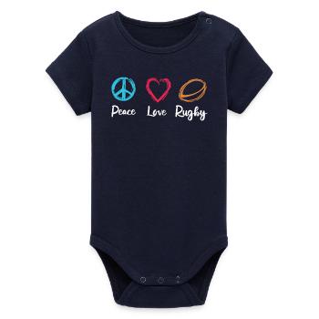 Peace Love Rugby - Organic Short Sleeve Baby Bodysuit by Stanley/Stella - navy - Front