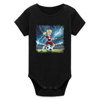 Stade de personnage de dessin animé de footballeuse avec des éclairs - Body bébé manches courtes bio Stanley/Stella - noir - Devant