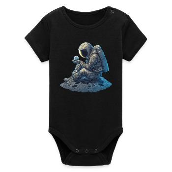 An astronaut observes the Earth - Organic Short Sleeve Baby Bodysuit by Stanley/Stella - black - Front
