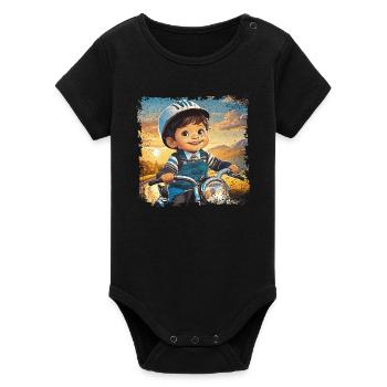 Petit garçon sur une vieille moto - Body bébé manches courtes bio Stanley/Stella - noir - Devant