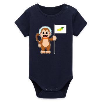 Monkey Astronaut Space - Organic Short Sleeve Baby Bodysuit by Stanley/Stella - navy - Front