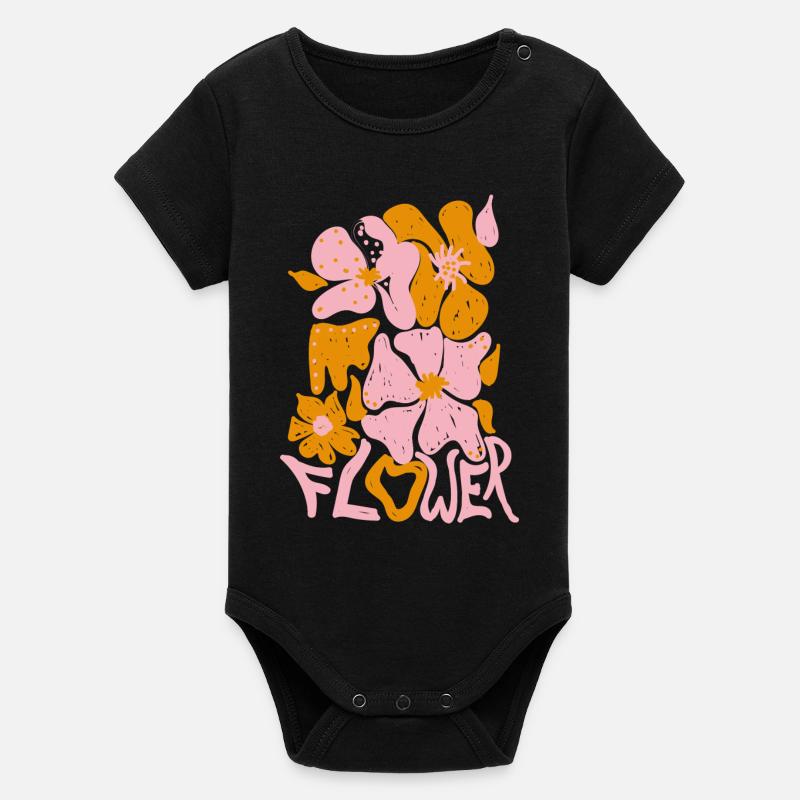 Fleur rose - Body bébé manches courtes bio Stanley/Stella - noir