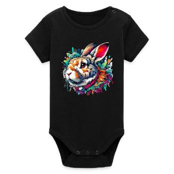 Rabbit - Organic Short Sleeve Baby Bodysuit by Stanley/Stella - black - Front