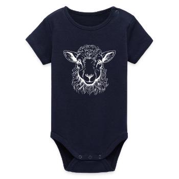 Lamb Portrait - Organic Short Sleeve Baby Bodysuit by Stanley/Stella - navy - Front